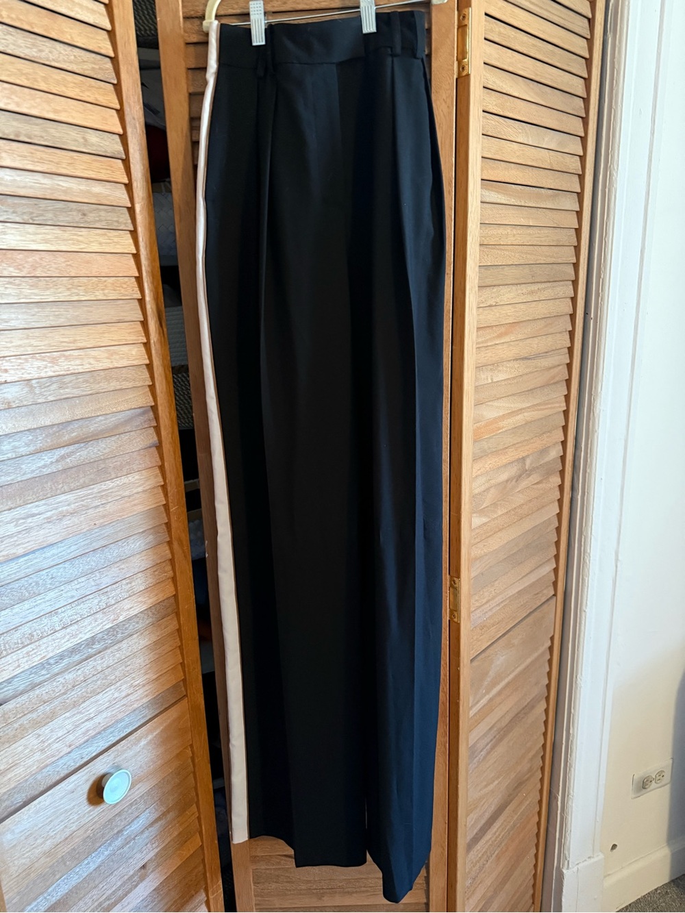 Black Wide-Leg Trousers with Cream Side Stripe